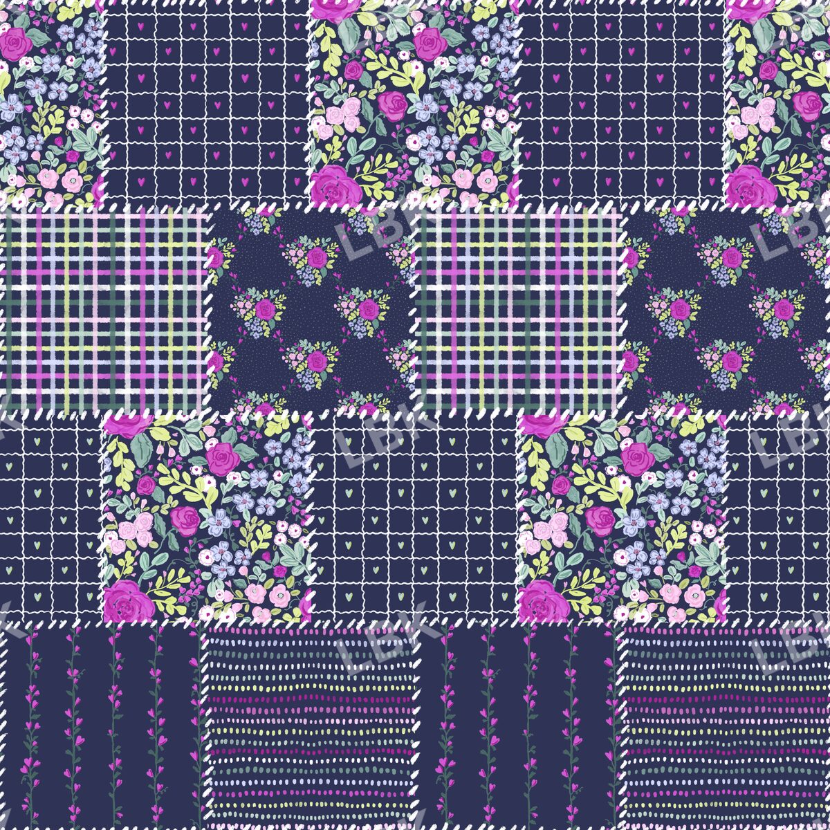 Petals and Pieces Patchwork midnight navy