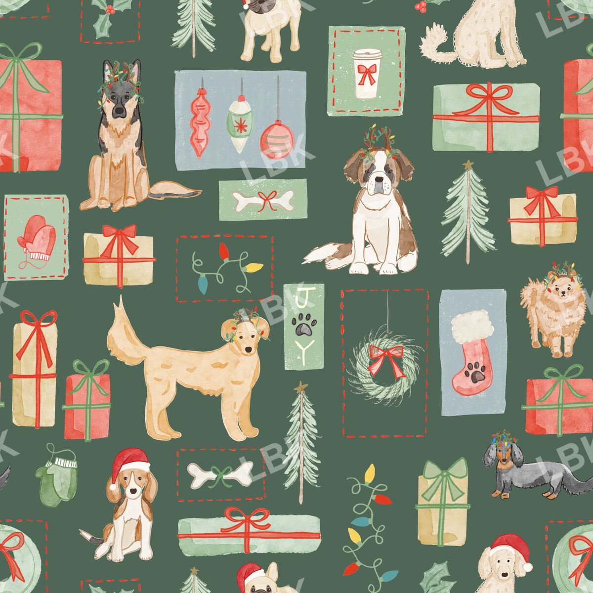Christmas dog patchwork - dark green