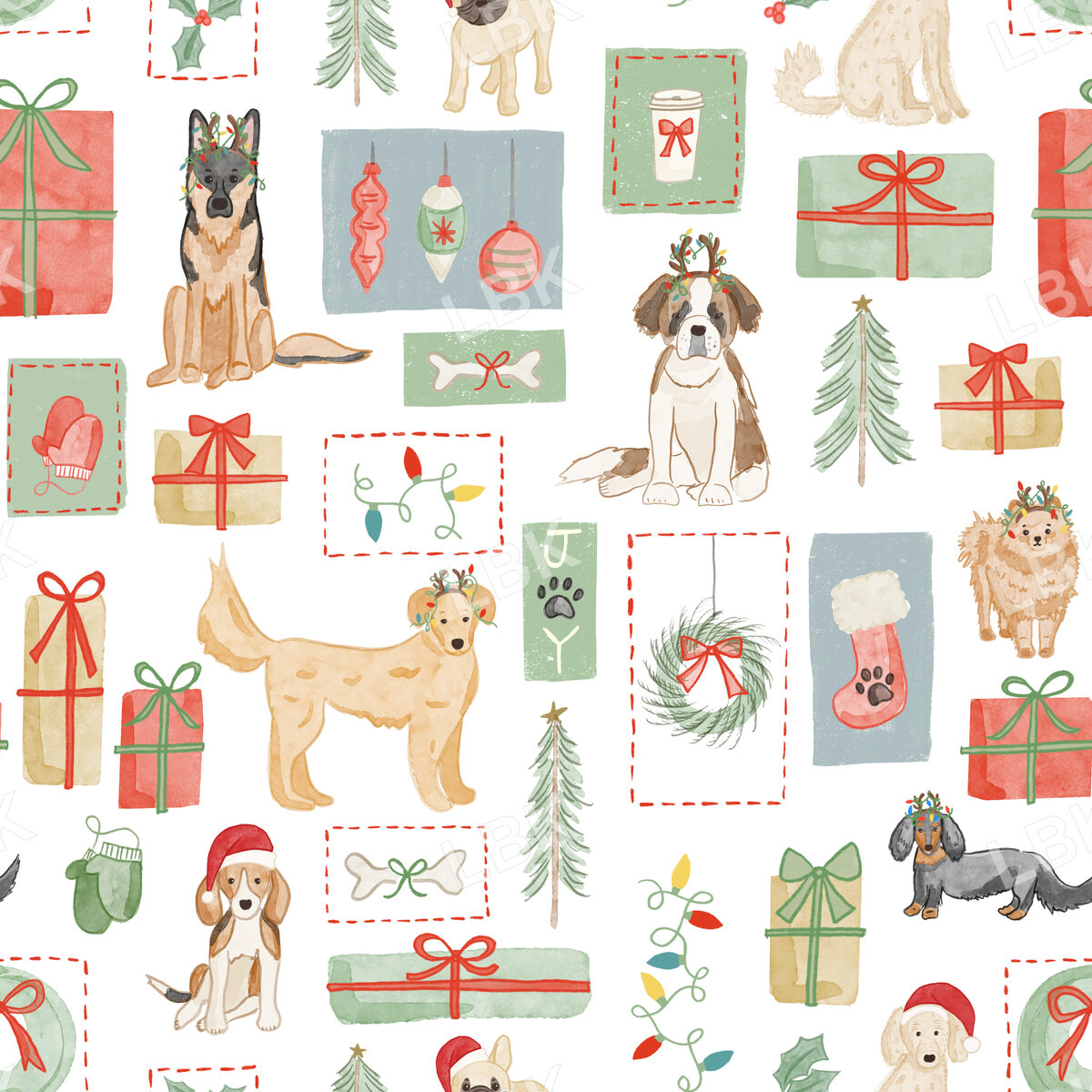 Christmas dog patchwork - white