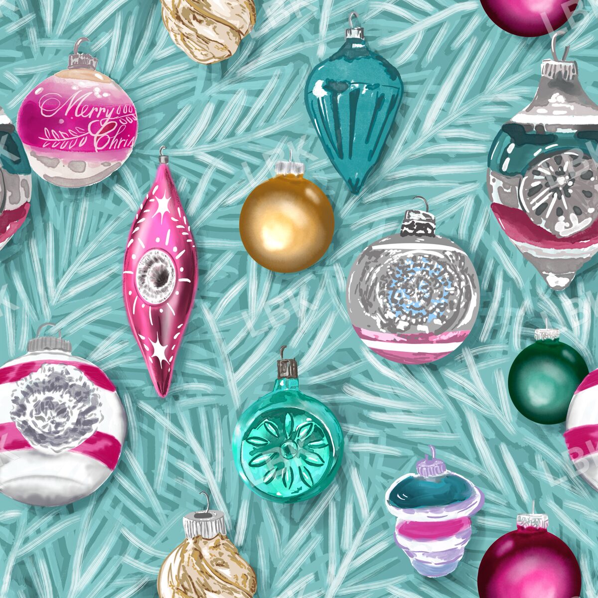 Aqua tree with vintage ornaments