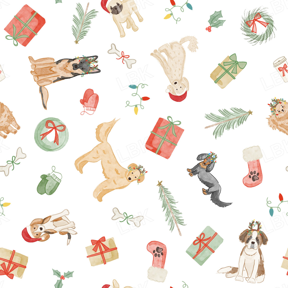 Christmas dogs tossed - white