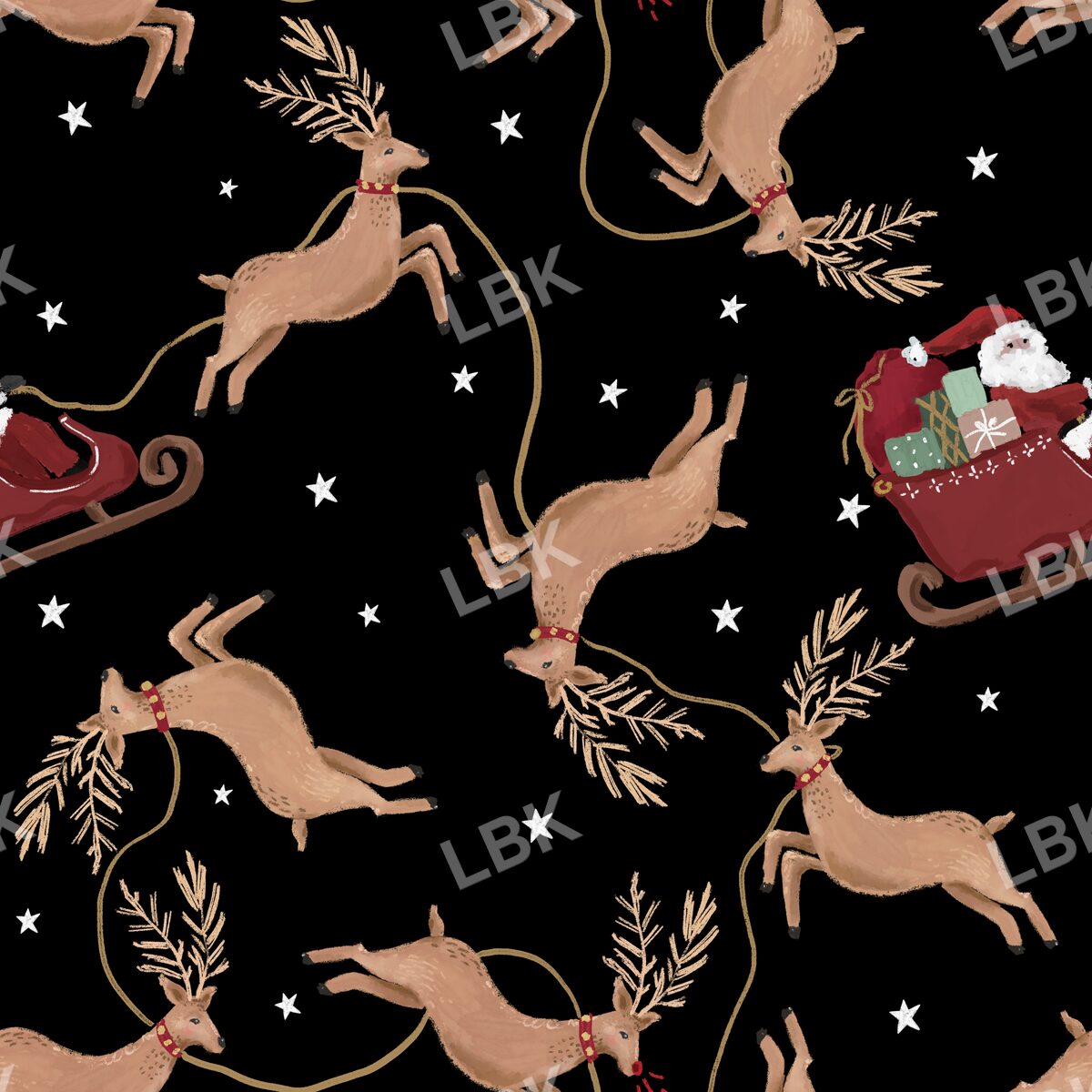 Santa and his reindeer black 24x24
