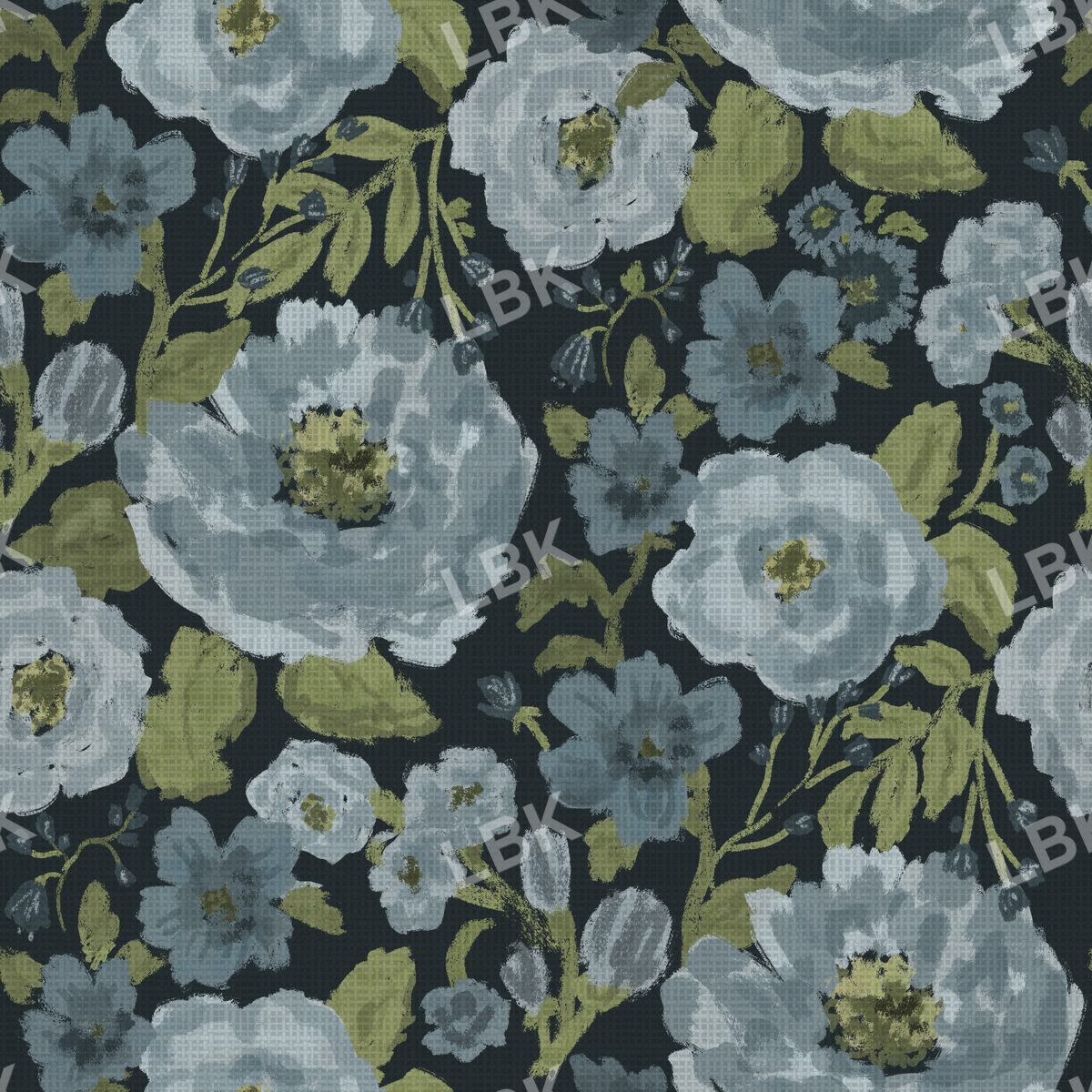Winter Bloom - Textured dark navy blue floral