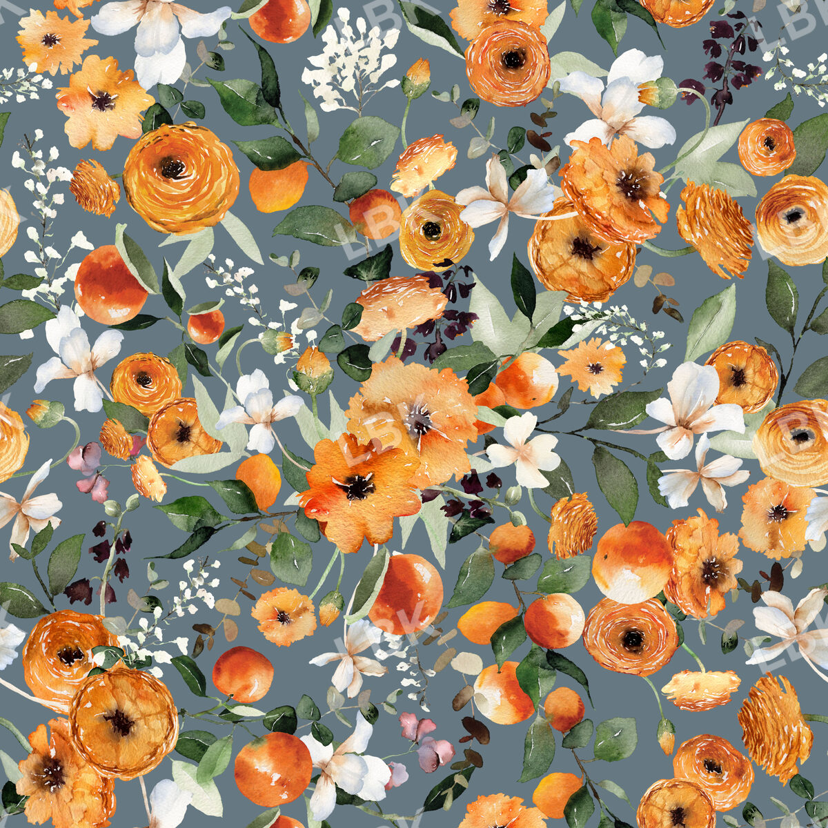 Orange Crush Florals on Pale Sky