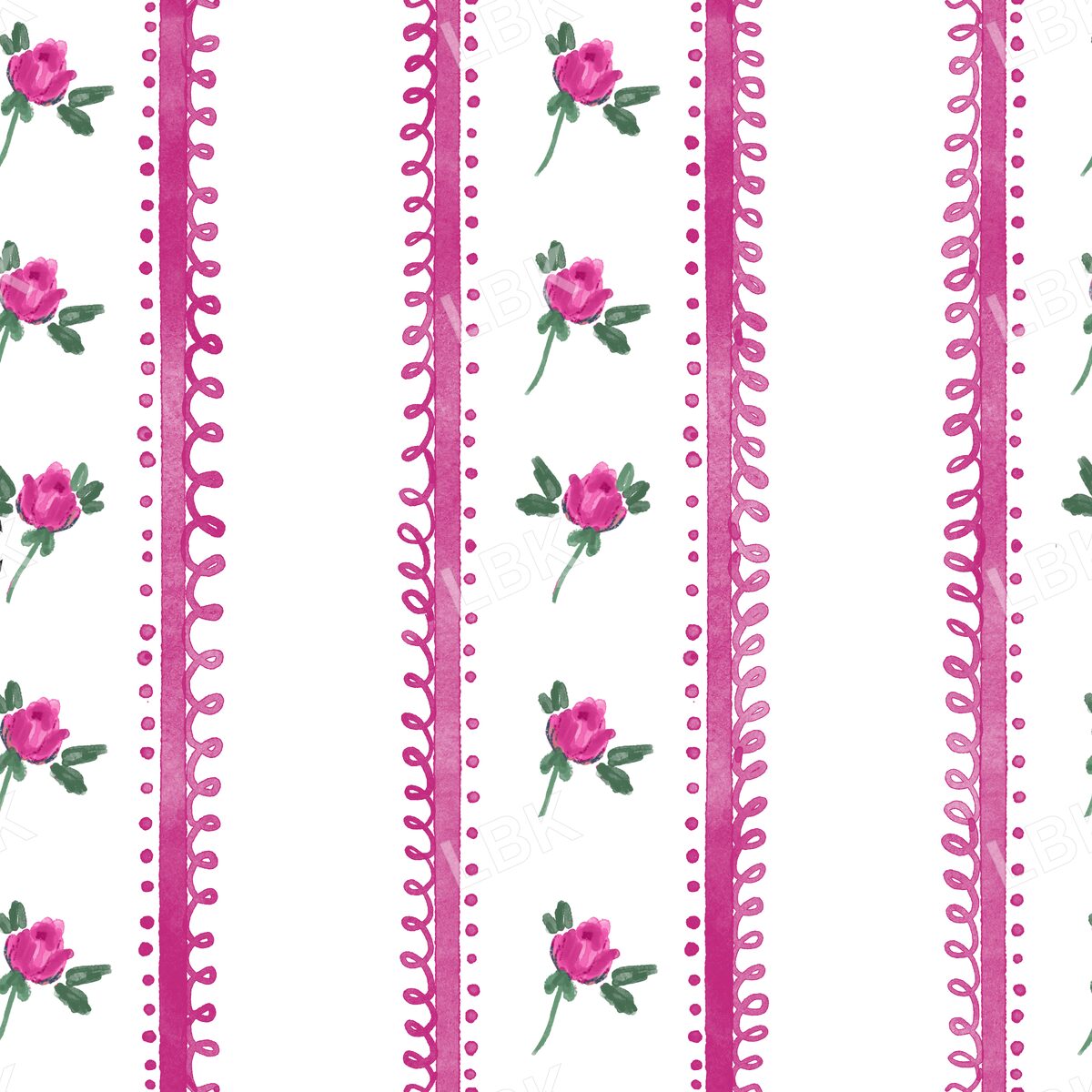 Vintage rosebud ribbon stripe white