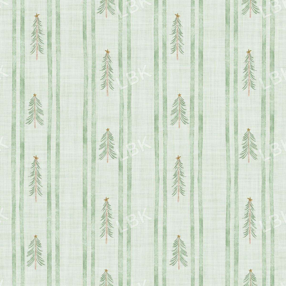 christmas tree stripe -light green linen