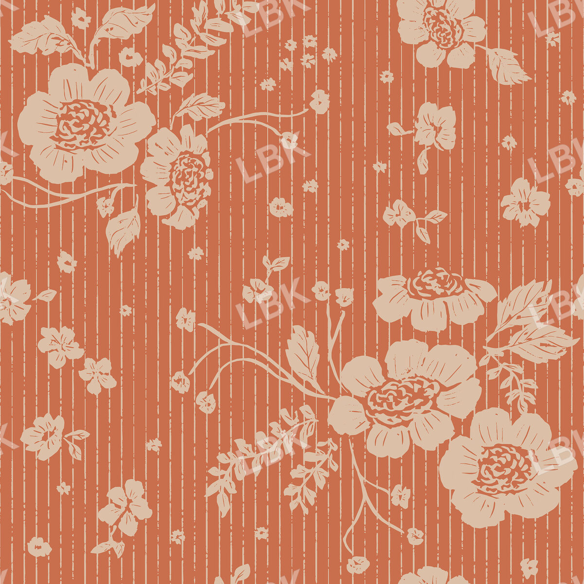 Pinstripe Vintage Floral on Rust