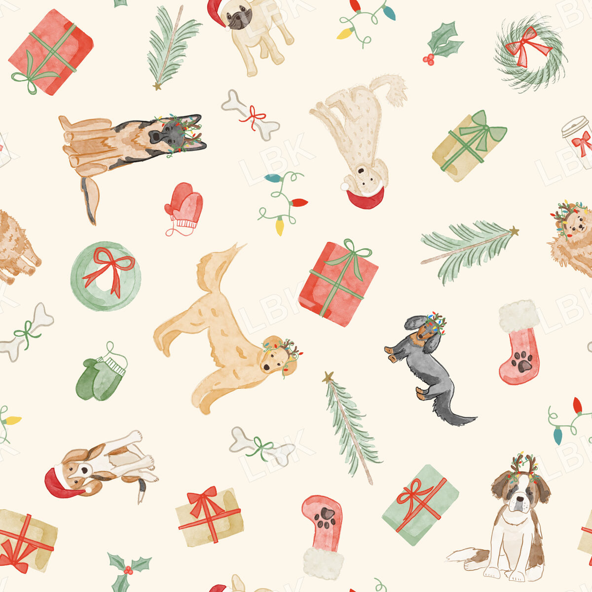 Christmas dogs tossed - cream