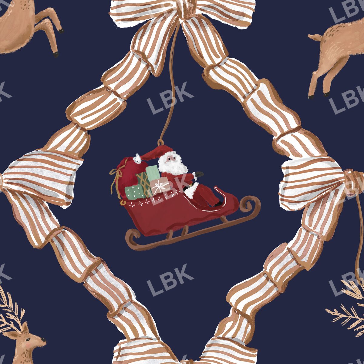 Santa and reindeer coquette ribbon