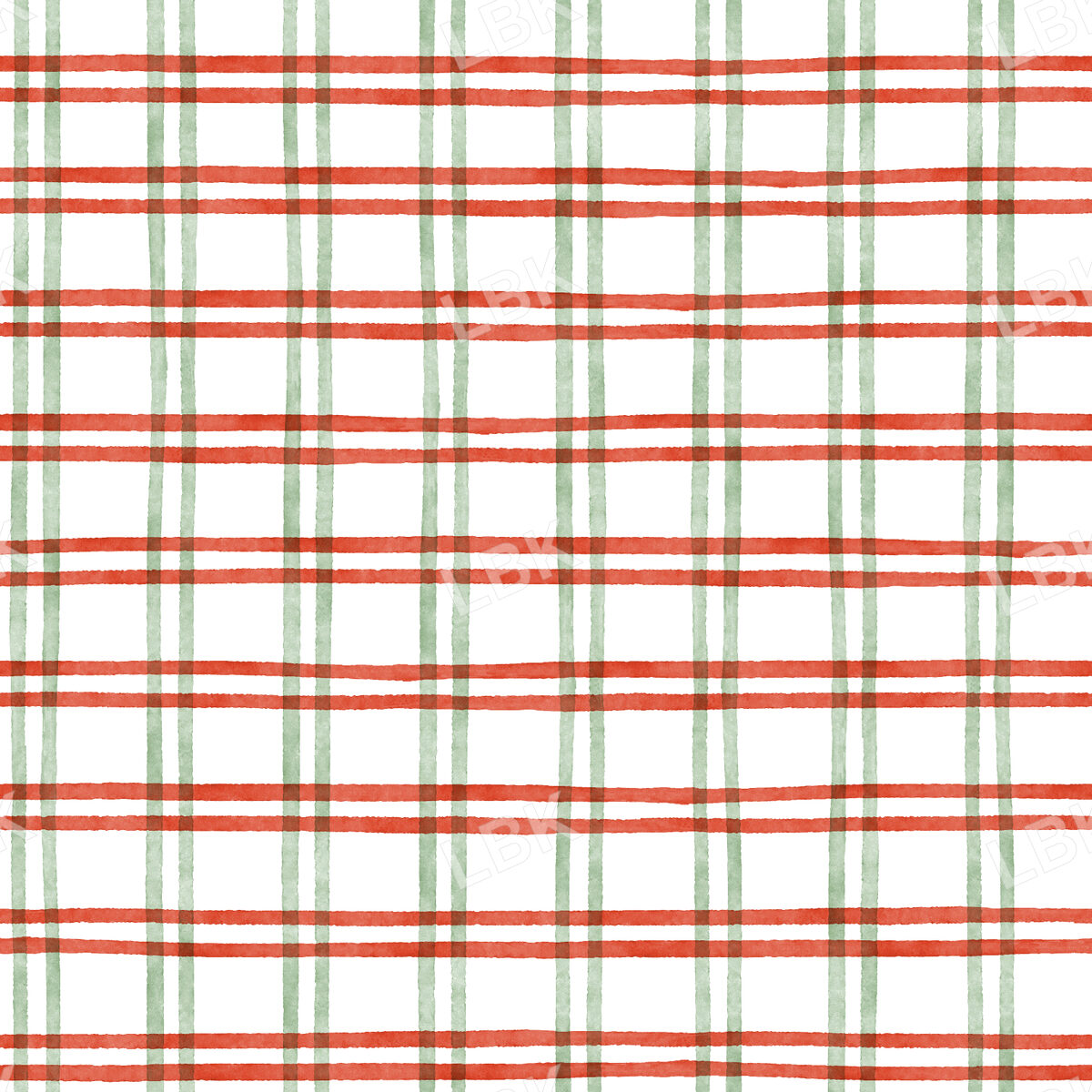 Christmas window pane watercolor plaid - white