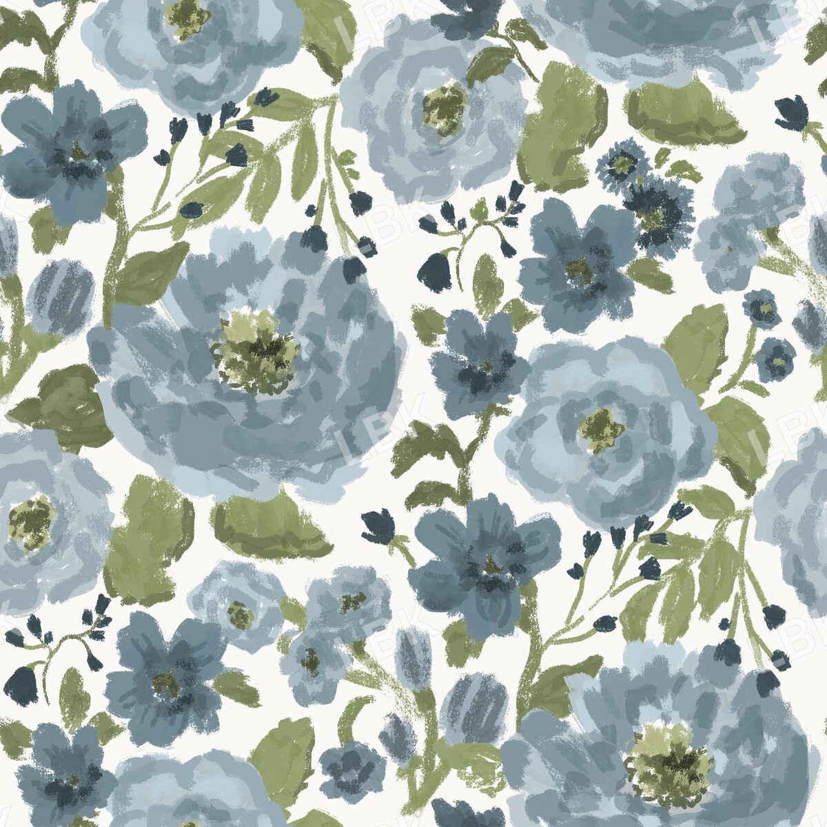 Winter Bloom - Cream dusty blue floral