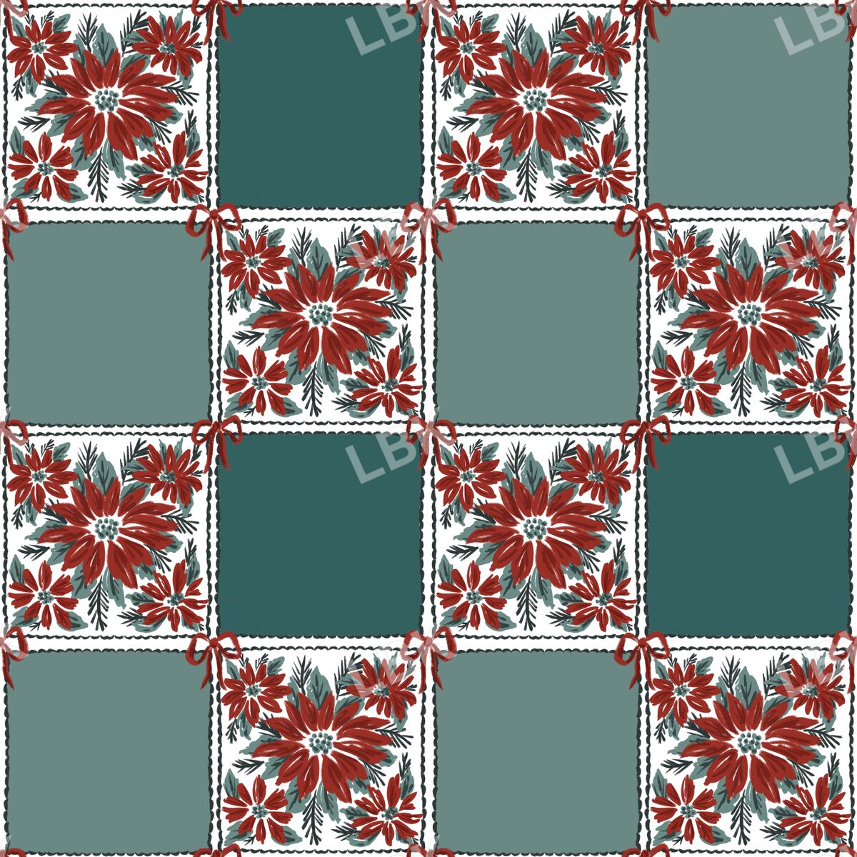 Poinsettia checker green and dark green