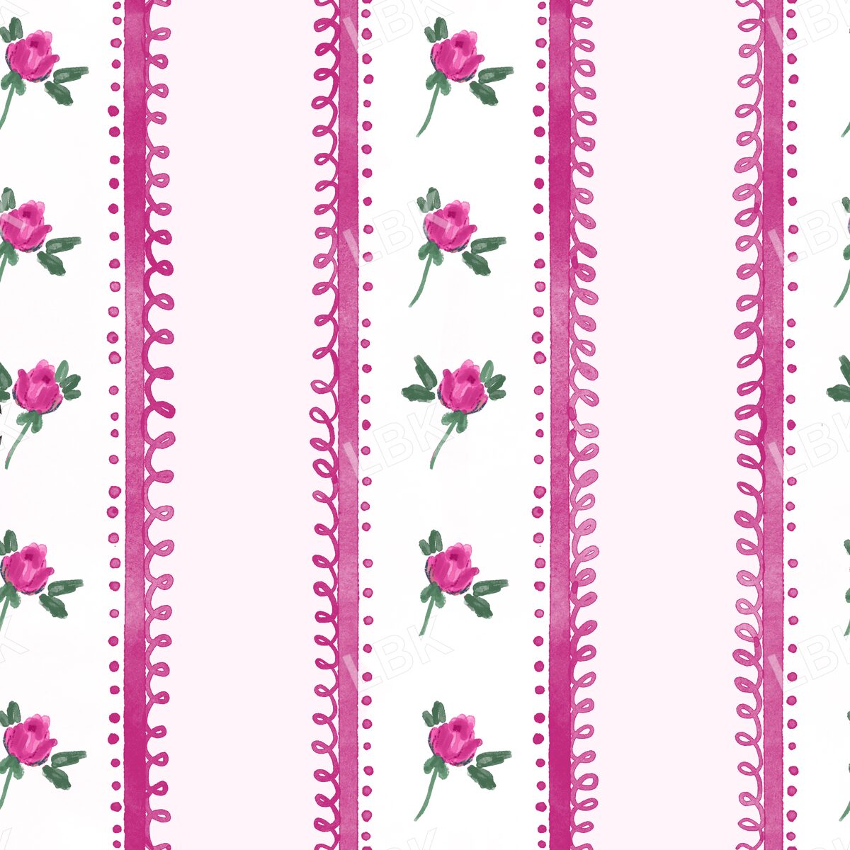 Vintage rose bud ribbon stripe light pink