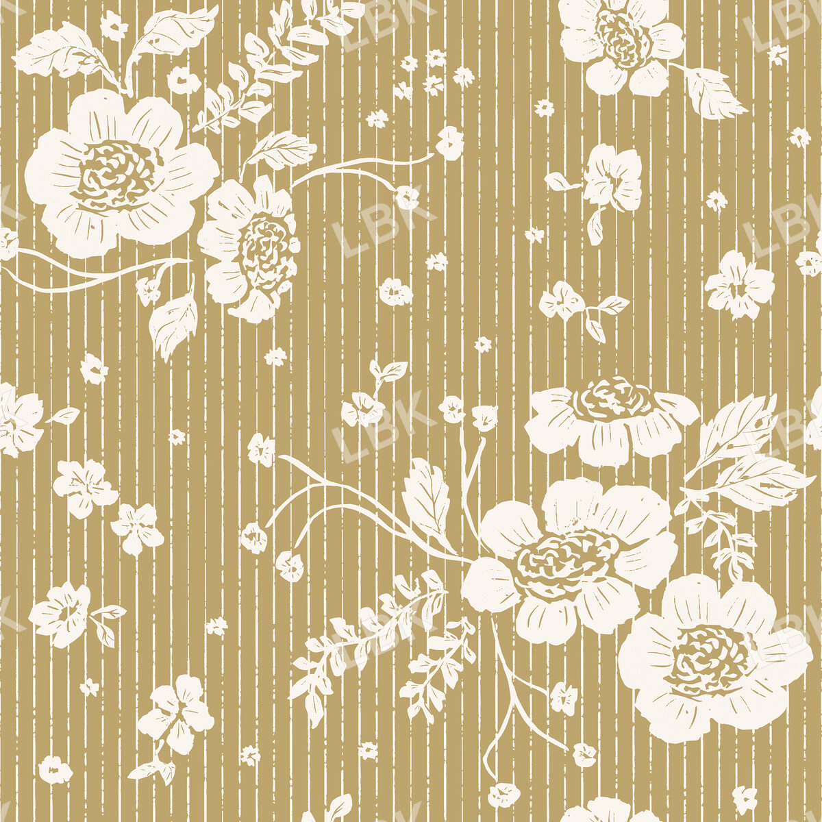 Pinstripe Vintage Floral on Gold