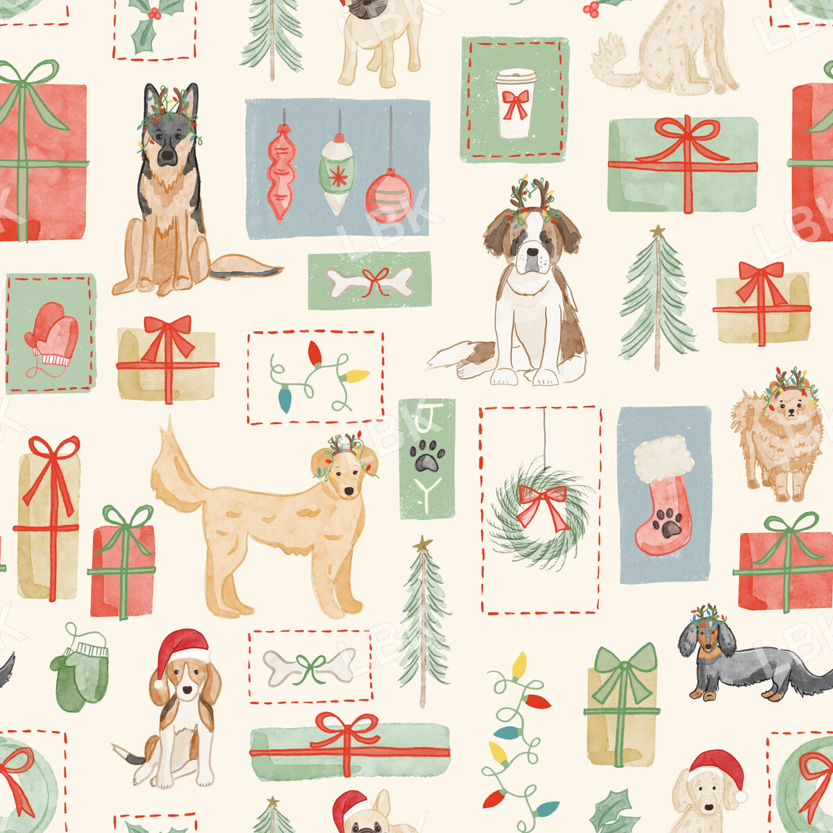 Christmas dog patchwork -cream