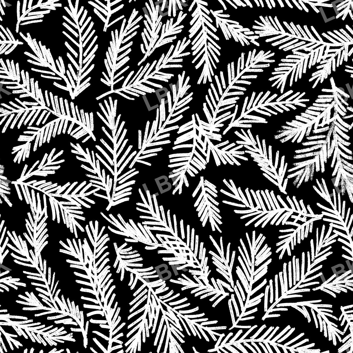 Christmas pine branches black and white