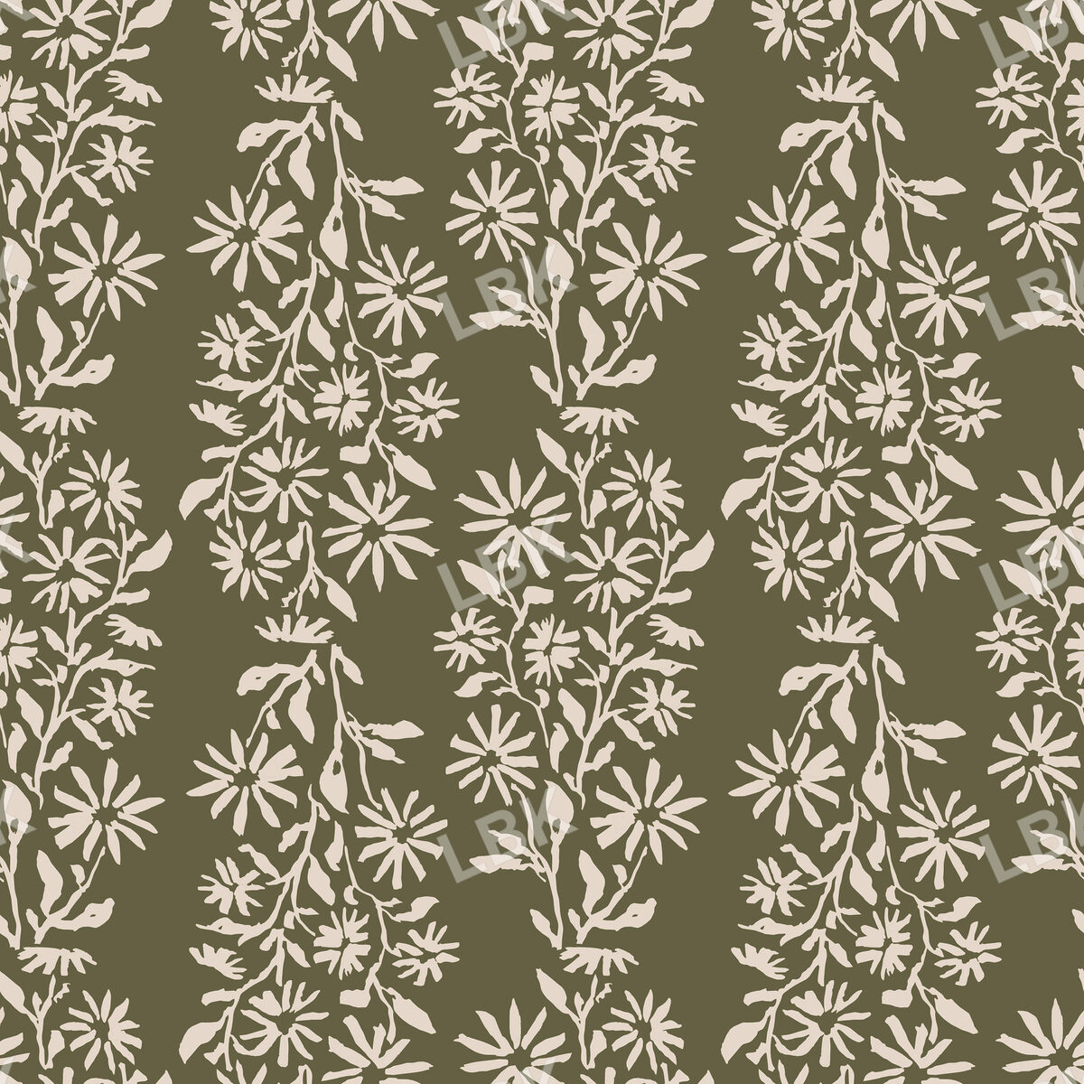 Floral Stripe on Deep Green