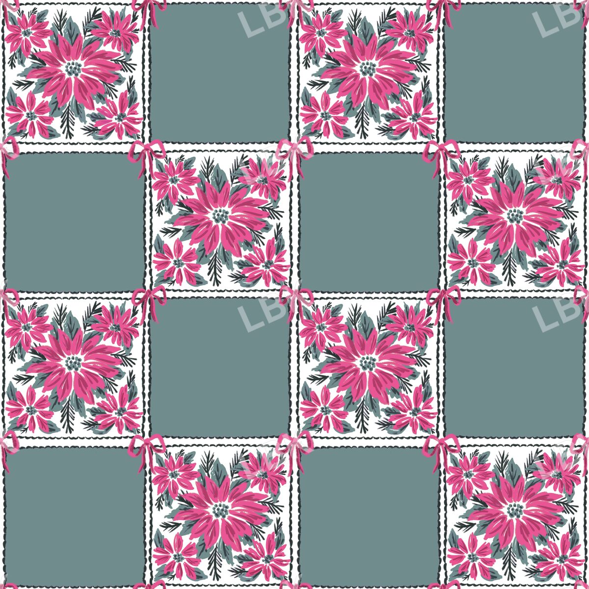 Pink Poinsettia checker green