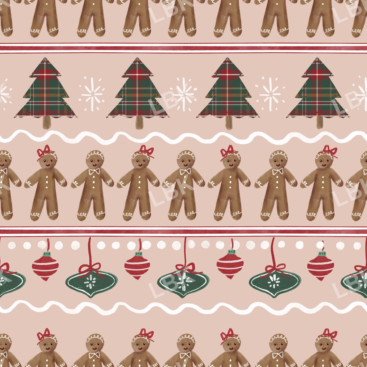 Gingerbread holiday stripe dark trees tan