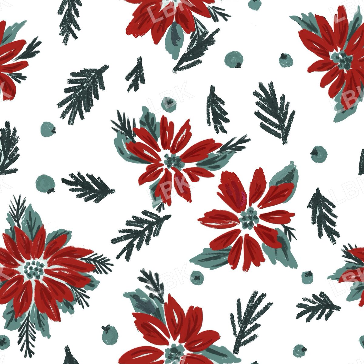 Red poinsettia pine and berry white