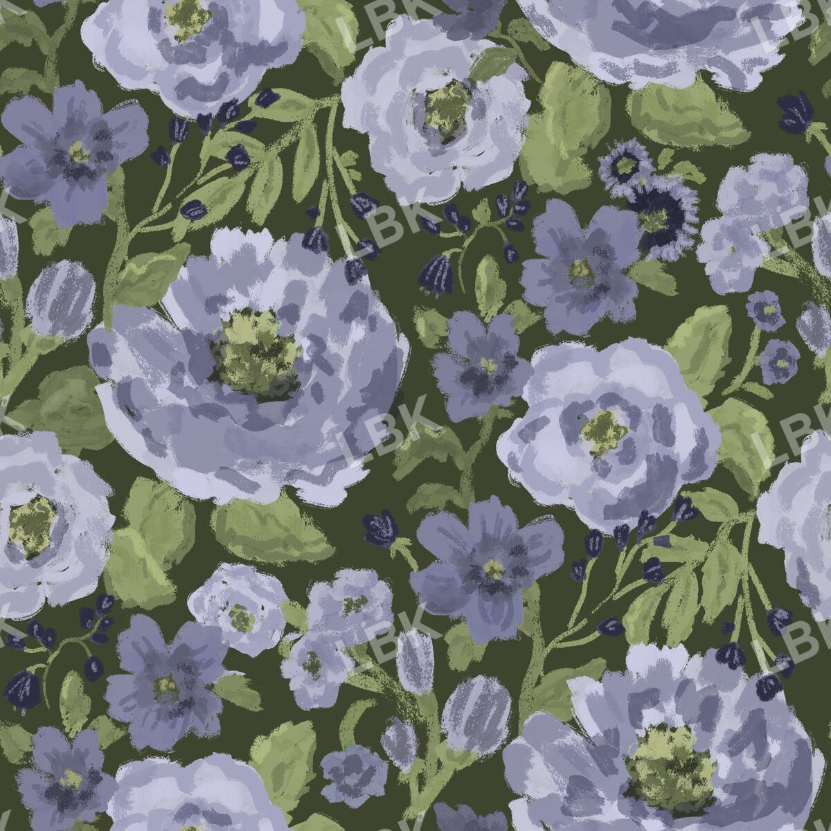 Winter Bloom - Olive dusty purple floral