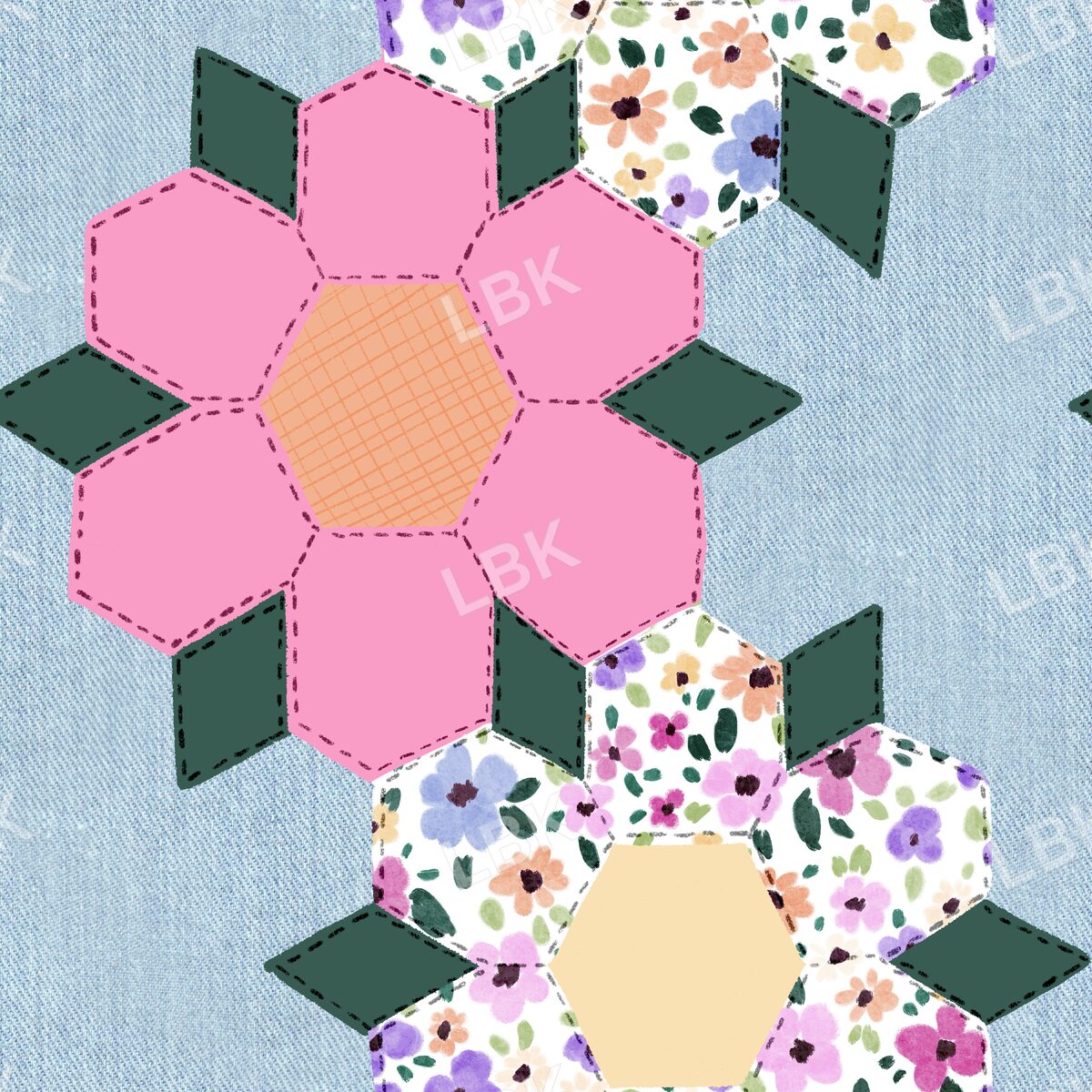 Blooming floral patchwork denim
