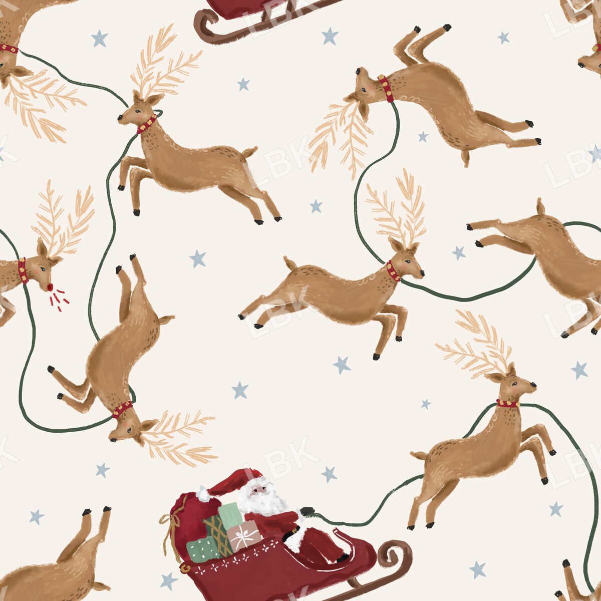 Santa and his reindeer in flight cream