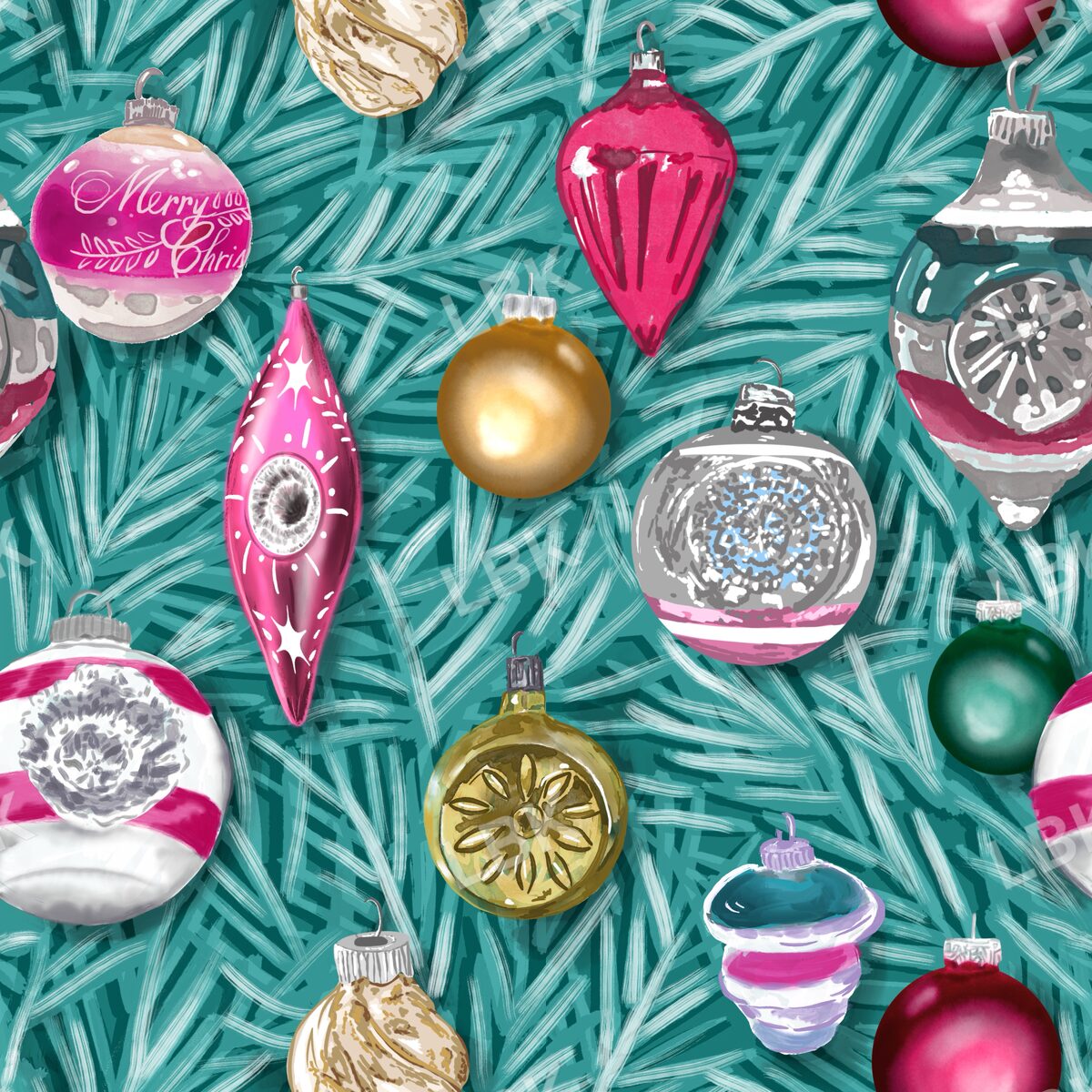 Turquoise tree with vintage ornaments