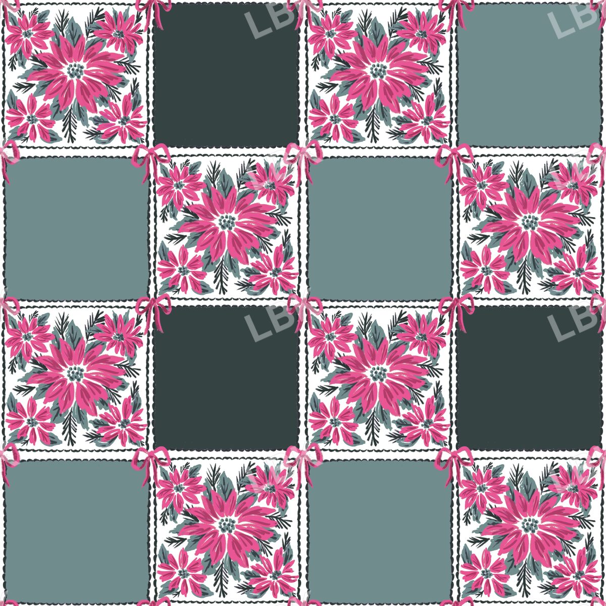 Pink poinsettia checker green and dark green