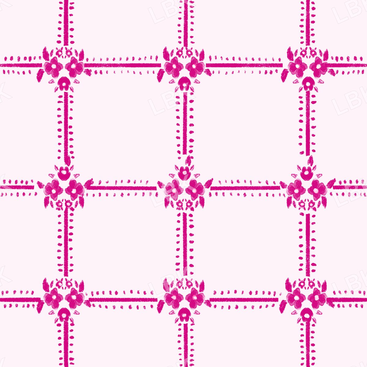 Floral dotted gingham light pink