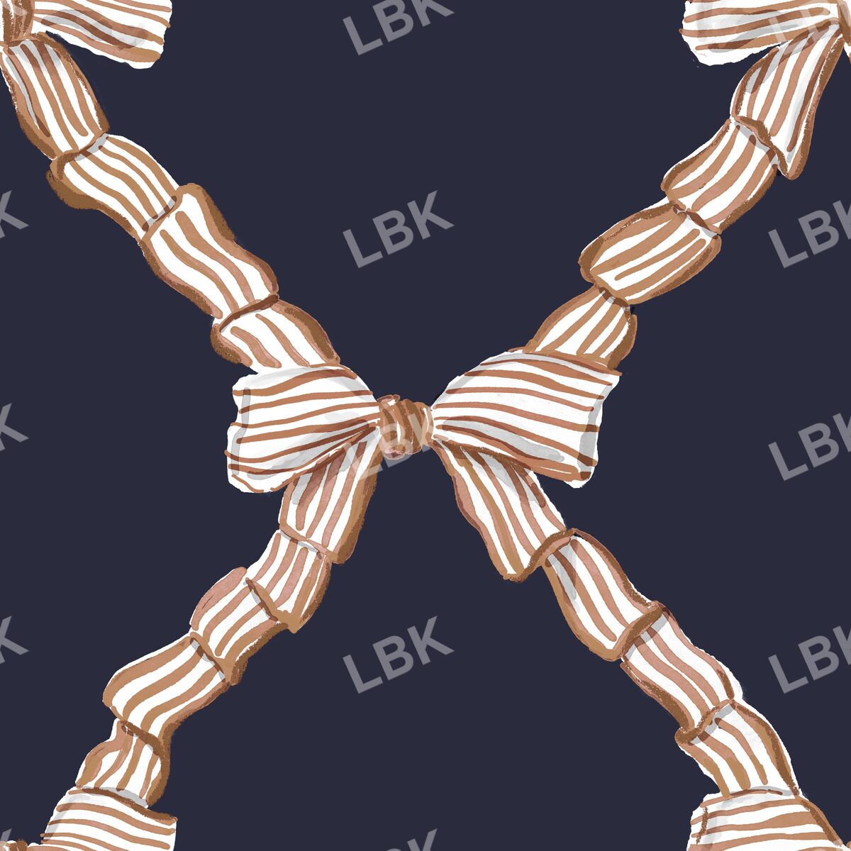 Golden brown coquette bow on soft navy