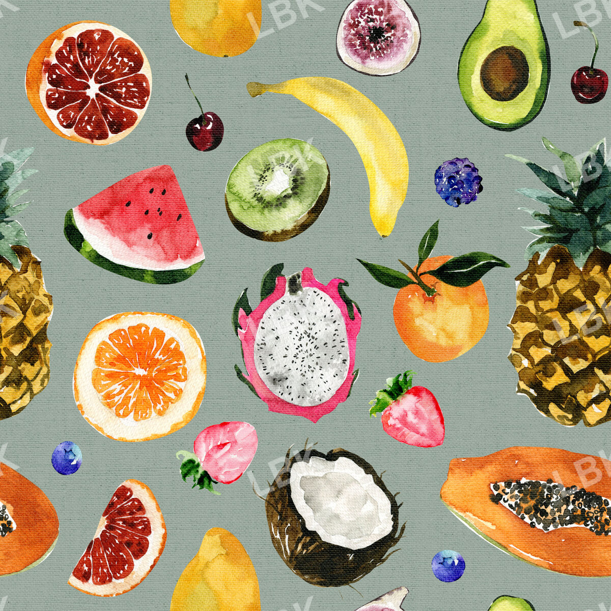 Summer Fruits on Pewter Green