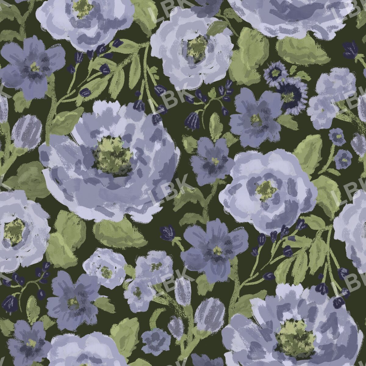 Winter Bloom - Deep olive dusty purple floral