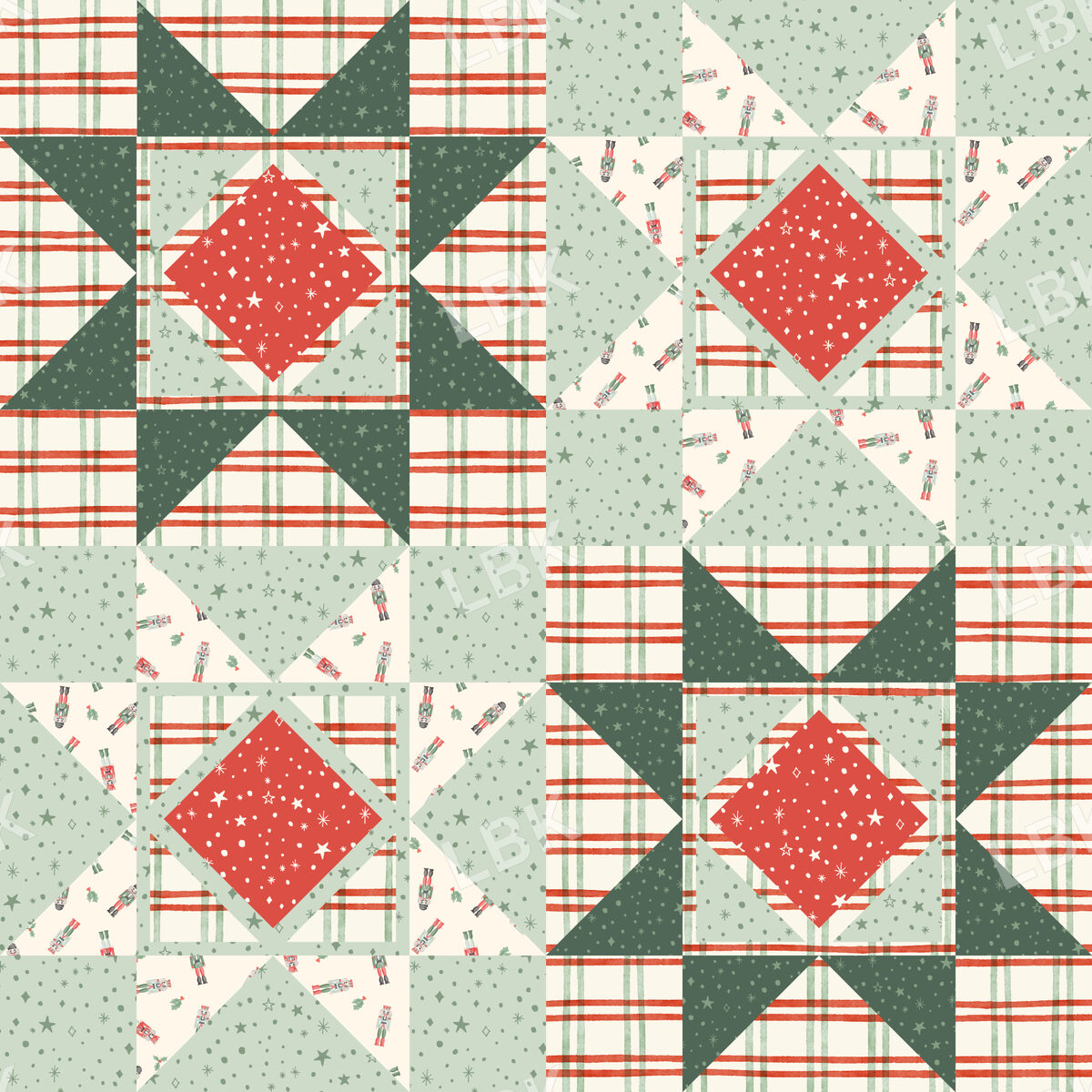 Nutcracker patchwork sawtooth stars - light green
