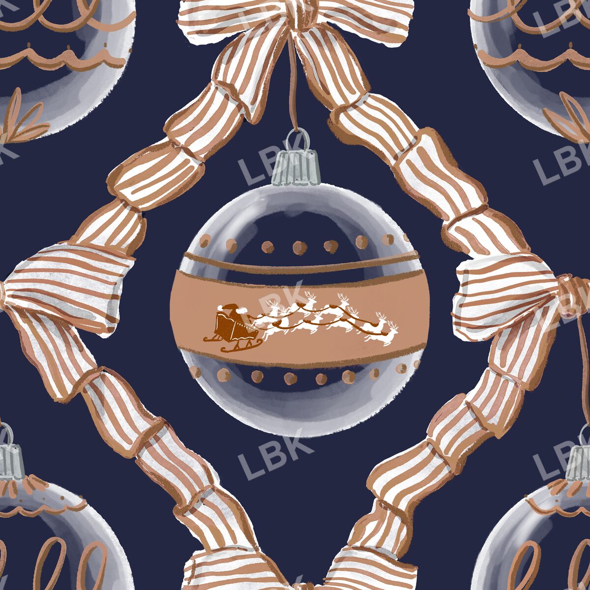 Santa Ornament and ribbon navy sky