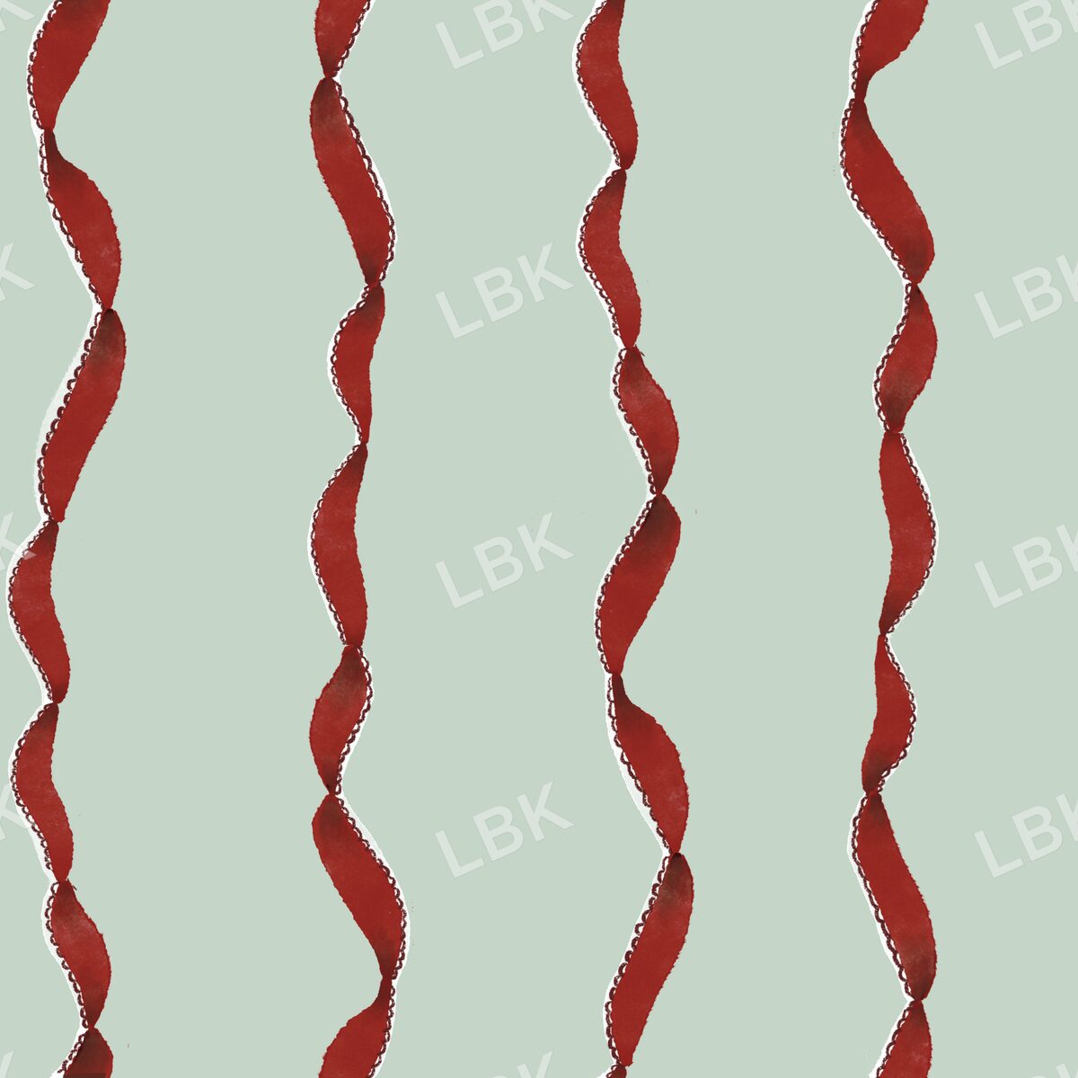 Curly ribbon stripe red and vintage green