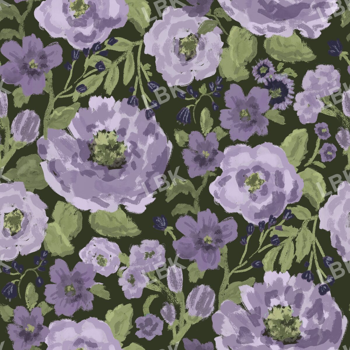 Winter Bloom - Dark olive lilac purple floral