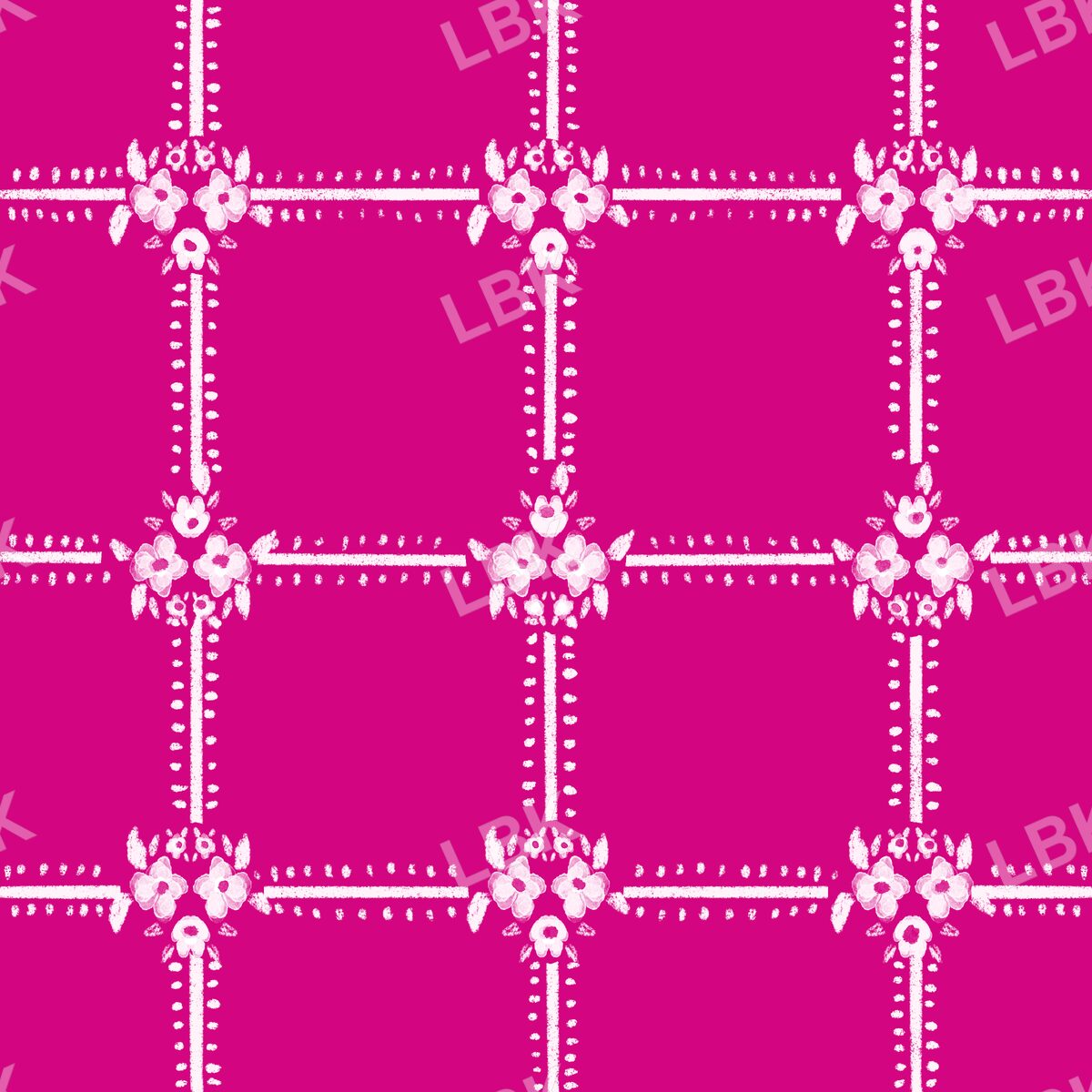 Floral dotted gingham dark pink